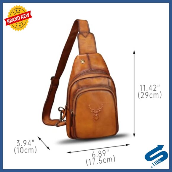 Genuine Leather Sling Backpack Crossbody Bag Adjustable Strap Vintage Style main image 6